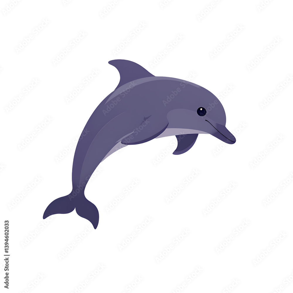 Fototapeta premium Cartoon Dolphin Swimming, Ocean Life, Grey, Transparent Background