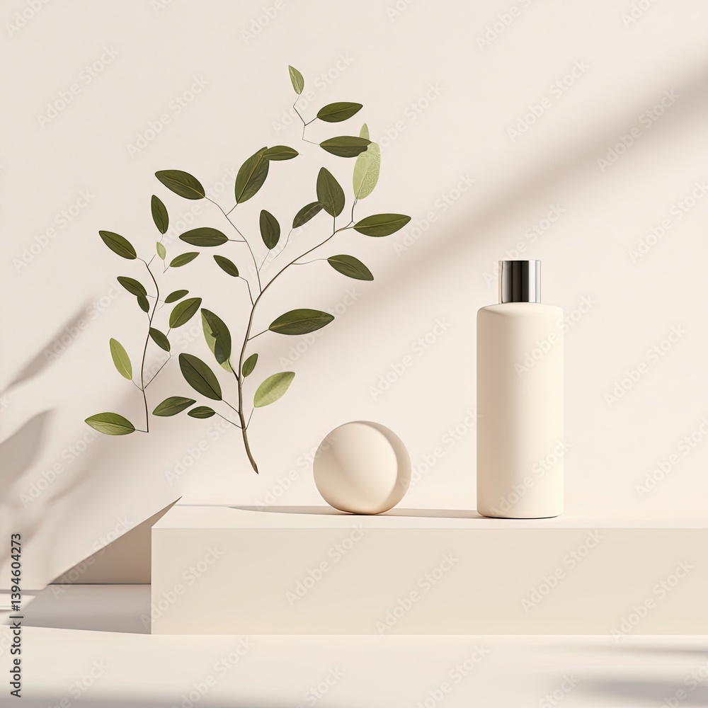 Minimalist lotion and leaves Minimalist lotion and leaves