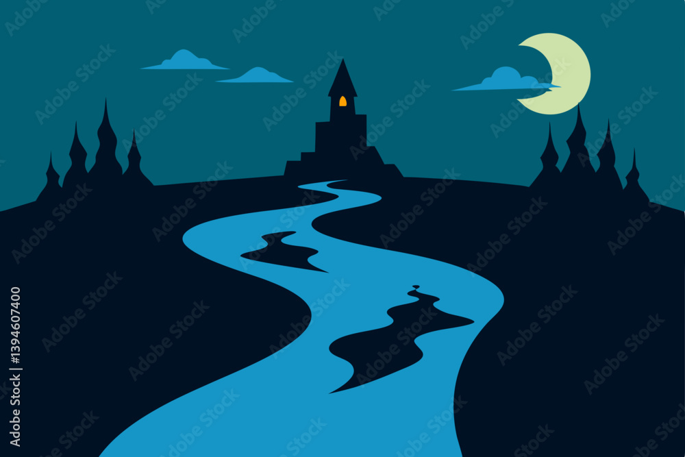 vector illustration of a scary castle
