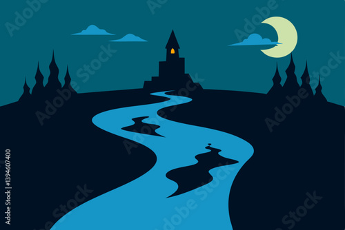 Obraz na płótnie vector illustration of a scary castle w salonie