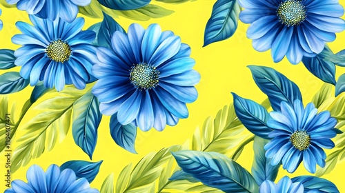 Vibrant Blue Flowers Seamless Pattern Tropical Floral Design