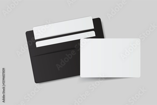 3D Realistic Cardholder with plastic cards mockup in sleeve cardholder pocket isolated on background. Blank template for presentation business card, credit card, key card, smart cards or money cash
