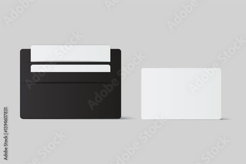 3D Realistic Cardholder with plastic cards mockup in sleeve cardholder pocket isolated on background. Blank template for presentation business card, credit card, key card, smart cards or money cash
