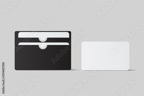 3D Realistic Cardholder with plastic cards mockup in sleeve cardholder pocket isolated on background. Blank template for presentation business card, credit card, key card, smart cards or money cash
