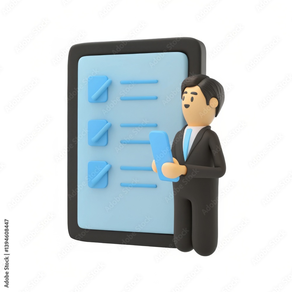 3d businessman holding clipboard and reviewing his to do list for effective task management and professional growth 3d businessman holding clipboard and reviewing his to do list for effective task management and professional growth