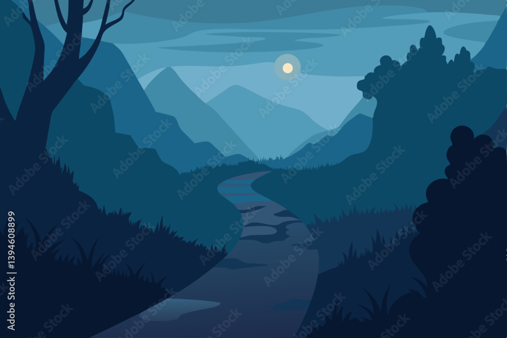 night landscape with mountains