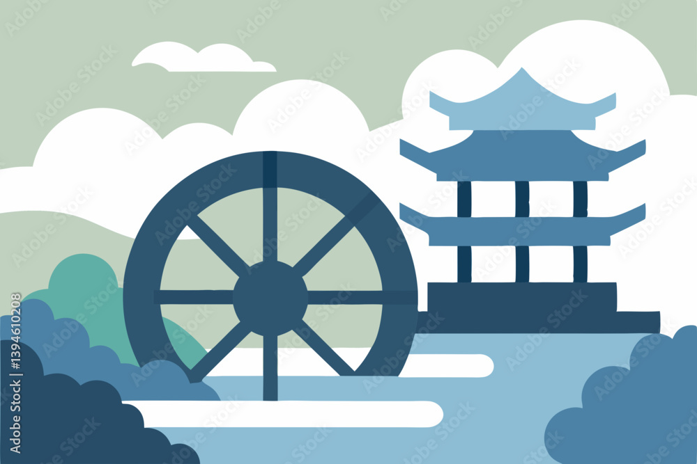 illustration of a windmill in the background