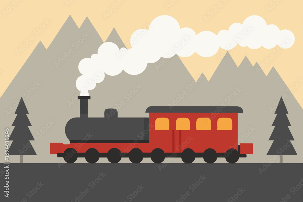 vector illustration of steam locomotive