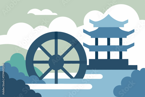 illustration of a windmill in the background