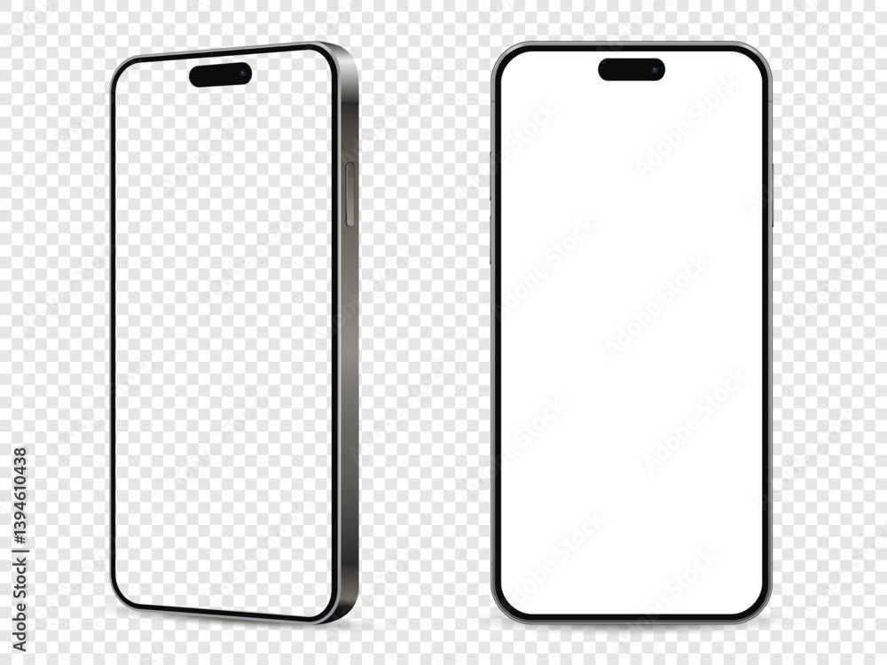 Realistic smartphone mockup. Front and side view with white and empty screen on transparent background. Realistic smartphone mockup. Front and side view with white and empty screen on transparent background.