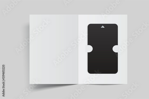 3D Realistic plastic hotel apartment keycard and booklet holder, open leaflet, bifold mockup isolated on background. Blank template  for hotel key card, credit card, notecard, postcard, invitation
