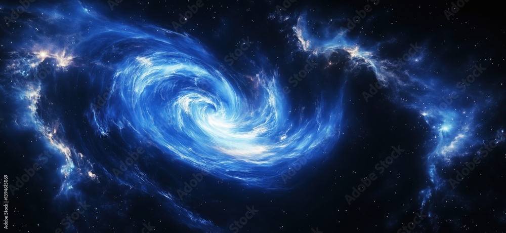 Stunning blue spiral galaxy with vibrant cosmic clouds and starry background Stunning blue spiral galaxy with vibrant cosmic clouds and starry background