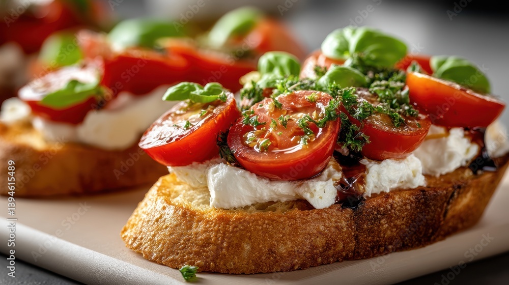 Delight in every bite of homemade bruschetta alla caprese served on a stylish setting, showcasing fresh ingredients and vibrant colors Delight in every bite of homemade bruschetta alla caprese served on a stylish setting, showcasing fresh ingredients and vibrant colors