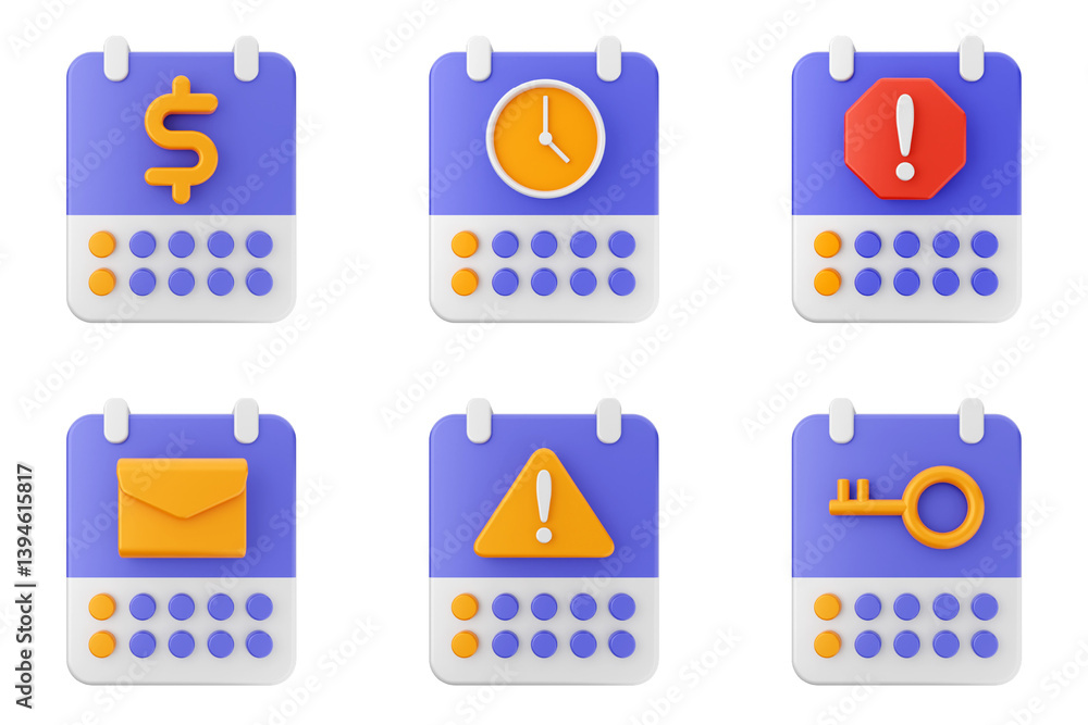 Naklejka premium 3d calendar time reminder schedule event icon set bundle