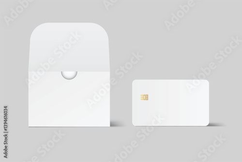 3D Realistic plastic credit card and booklet holder, open leaflet, bifold mockup isolated on background. Blank template design for online business and finance, technology payment, digital pay concept
