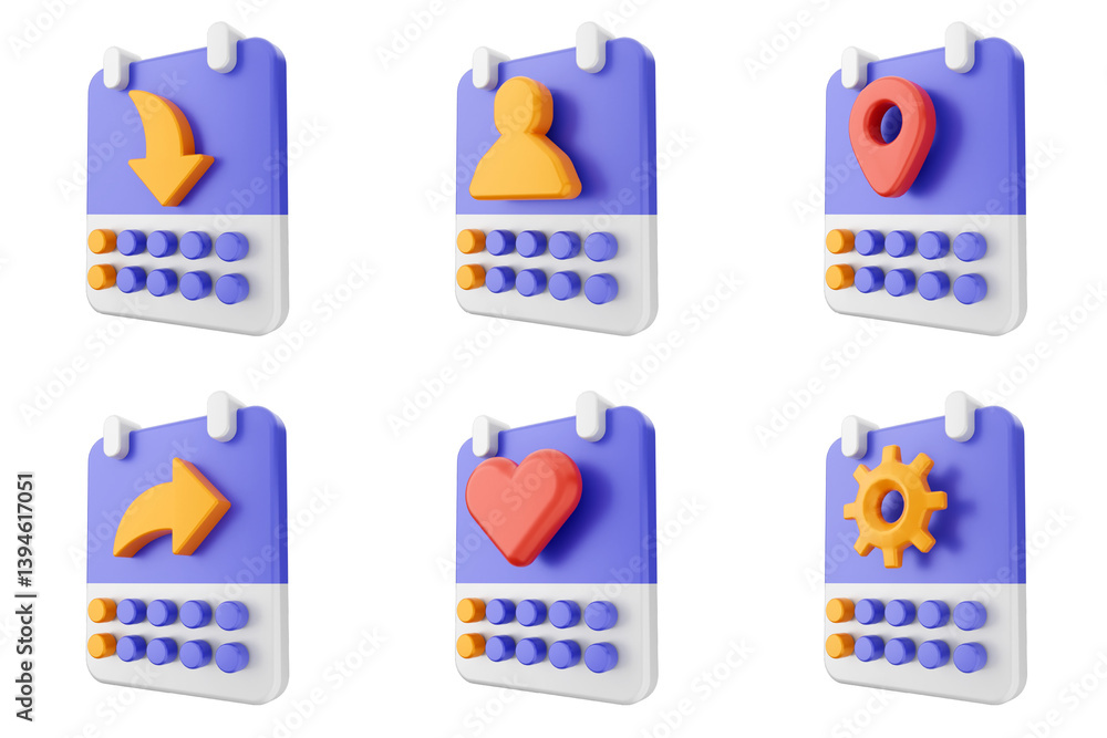 3d calendar time reminder schedule event icon set bundle