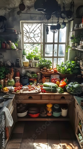 30. A kitchen filled with fresh vegetables and cooking ingredients