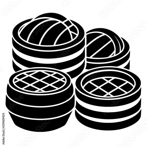 Bamboo Steamer Silhouette Vector Icon – Clean White Background Design.