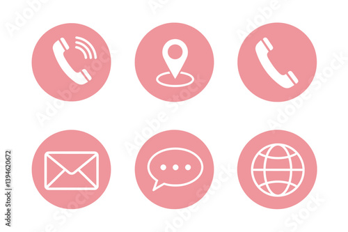 Minimal Pink Contact Icons Set – Phone, Email, Chat, and Location Symbols