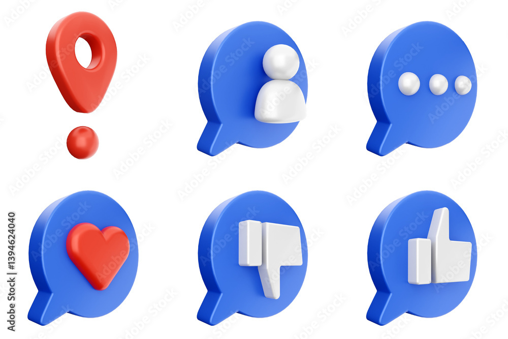 3d social media like online share follow chat comment icon set bundle