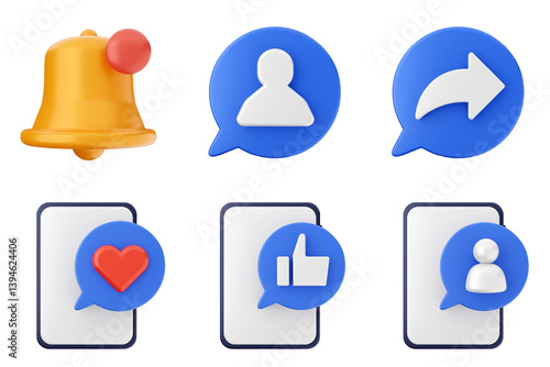 Obraz na płótnie 3d social media like online share follow chat comment icon set bundle w salonie