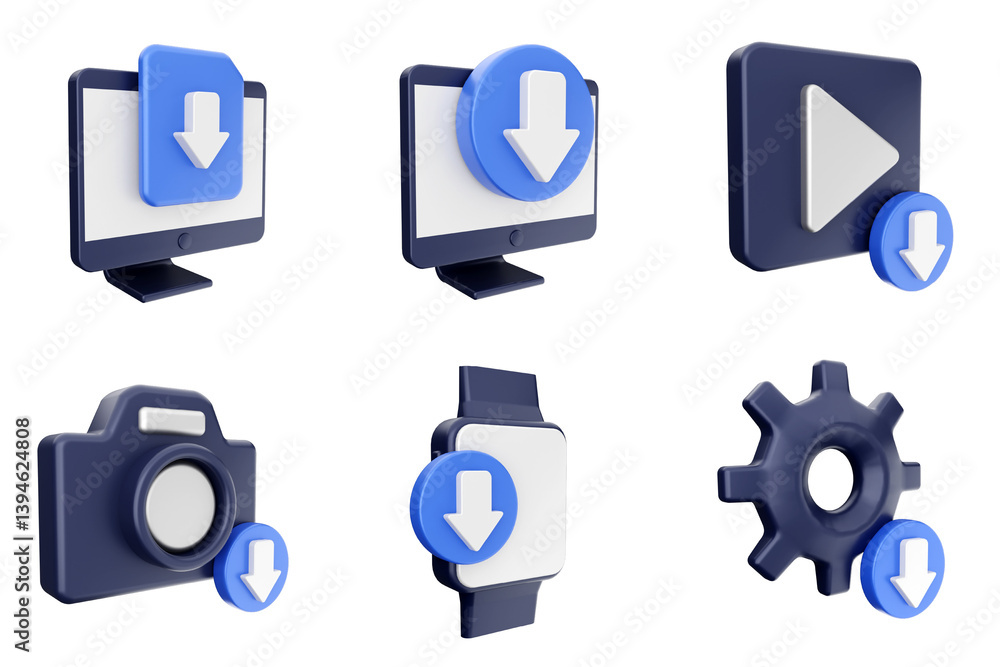 3d download data file media icon set bundle