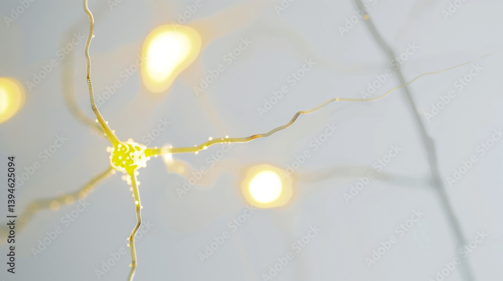 Close-up of glowing neuron synapses with vibrant neurotransmitters in microscopic brain scan, neural network and brain activity concept, neuroscience and medical research.