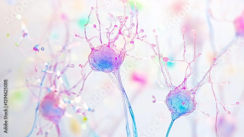 Obraz na płótnie Close-up of glowing neuron synapses with vibrant neurotransmitters in microscopic brain scan, neural network and brain activity concept, neuroscience and medical research. w salonie
