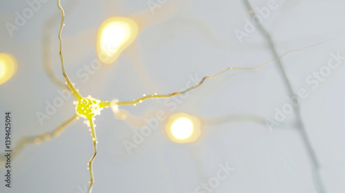 Obraz na płótnie Close-up of glowing neuron synapses with vibrant neurotransmitters in microscopic brain scan, neural network and brain activity concept, neuroscience and medical research. w salonie