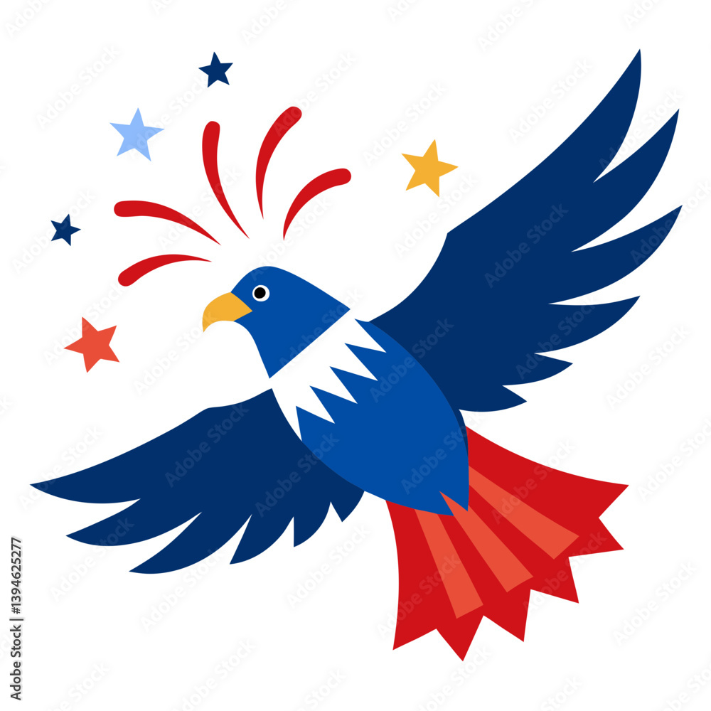 Obraz premium A patriotic eagle soaring over fireworks