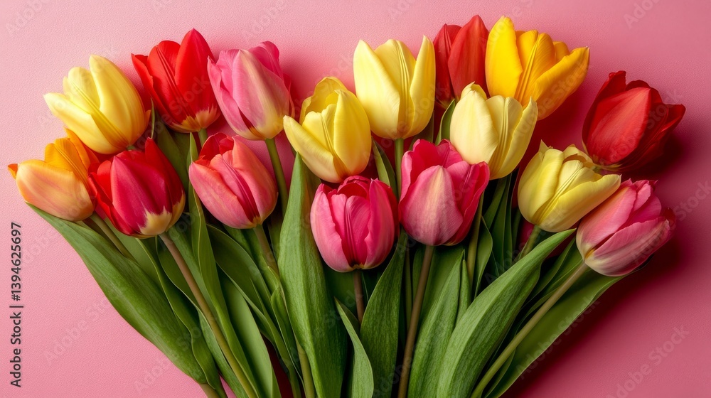 Colorful tulips on a pink background with copy space for International Women's Day, Mother's Day Colorful tulips on a pink background with copy space for International Women's Day, Mother's Day