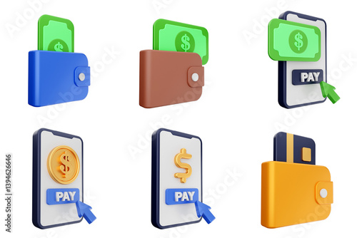 Obraz na płótnie 3d payment money finance transaction icon set bundle w salonie