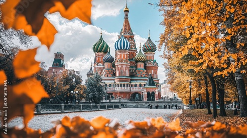 Stunning view of Saint Basil Cathedral domes, capturing the colorful, onion-shaped cupolas with ornate golden details.