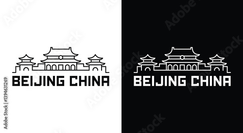 Beijing China Skyline Bold Black Fusion of Tradition and Modernity
