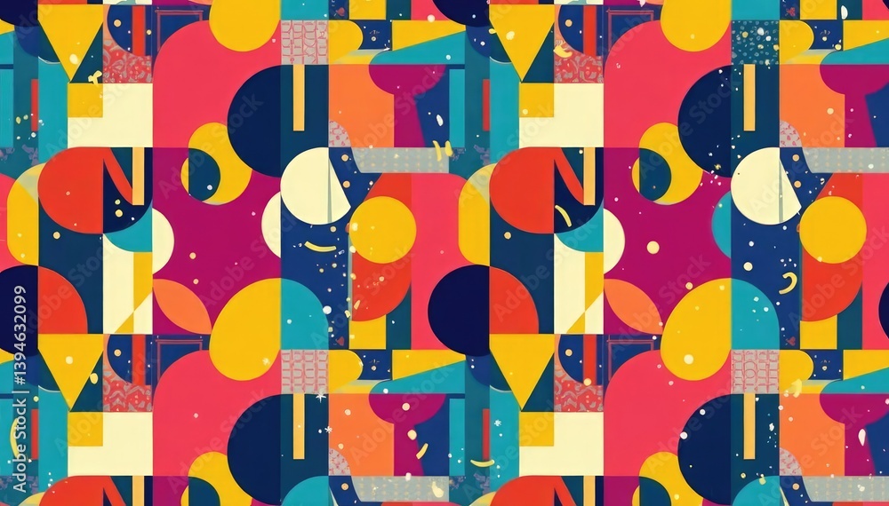 Abstract geometric shapes repeat in vibrant seamless design , lines, overlay Abstract geometric shapes repeat in vibrant seamless design , lines, overlay