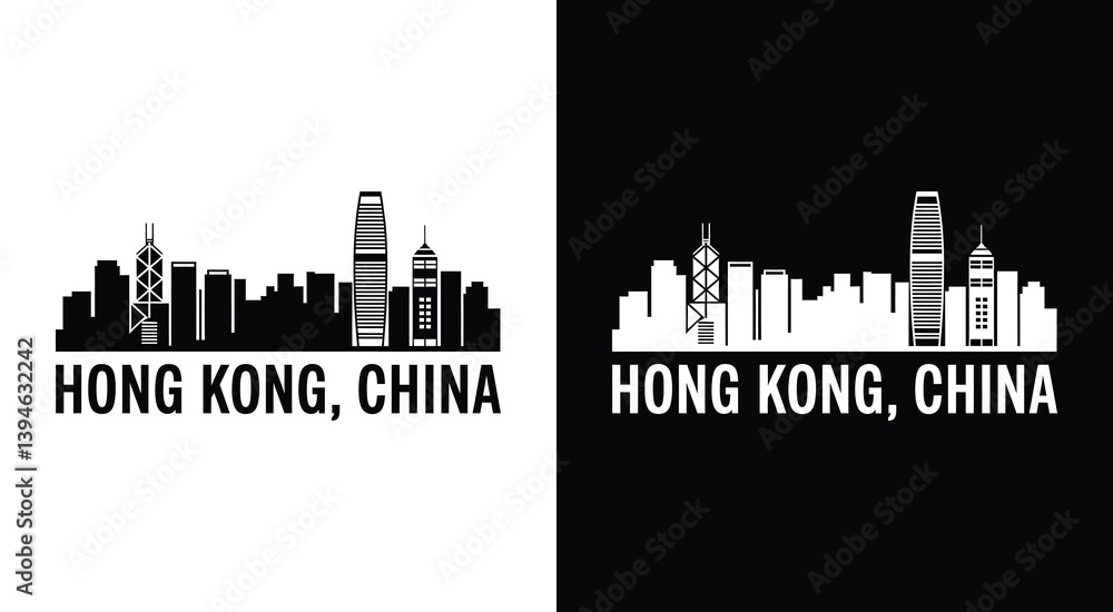 Naklejka premium Bold Black Hong Kong China Skyline Logo Urban Identity for Travel and Property Businesses