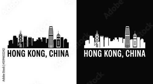 Bold Black Hong Kong China Skyline Logo Urban Identity for Travel and Property Businesses