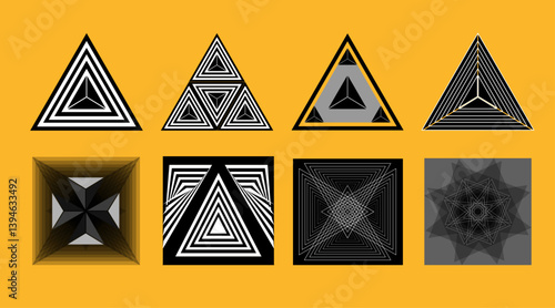 Black and white vector icon set features warning symbols like danger, hazard, caution triangles, and radioactive signs