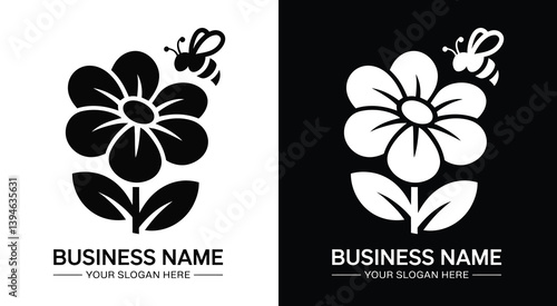 Flower Bee Logo Bold Black Nature for Honey Brands