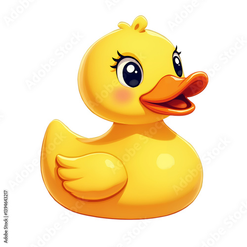 Cute Yellow Rubber Duck Toy with Eyelashes, transparent background