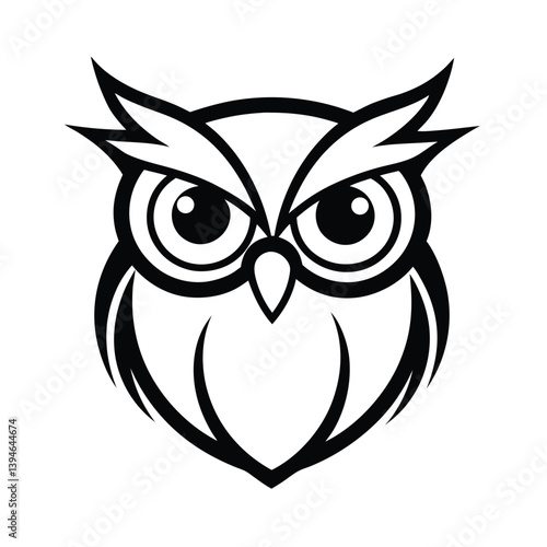 mascot style owl head with big stylized eyes and feathers