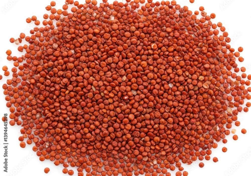 A large pile of red quinoa seeds scattered on a white surface in a close up detailed view A large pile of red quinoa seeds scattered on a white surface in a close up detailed view