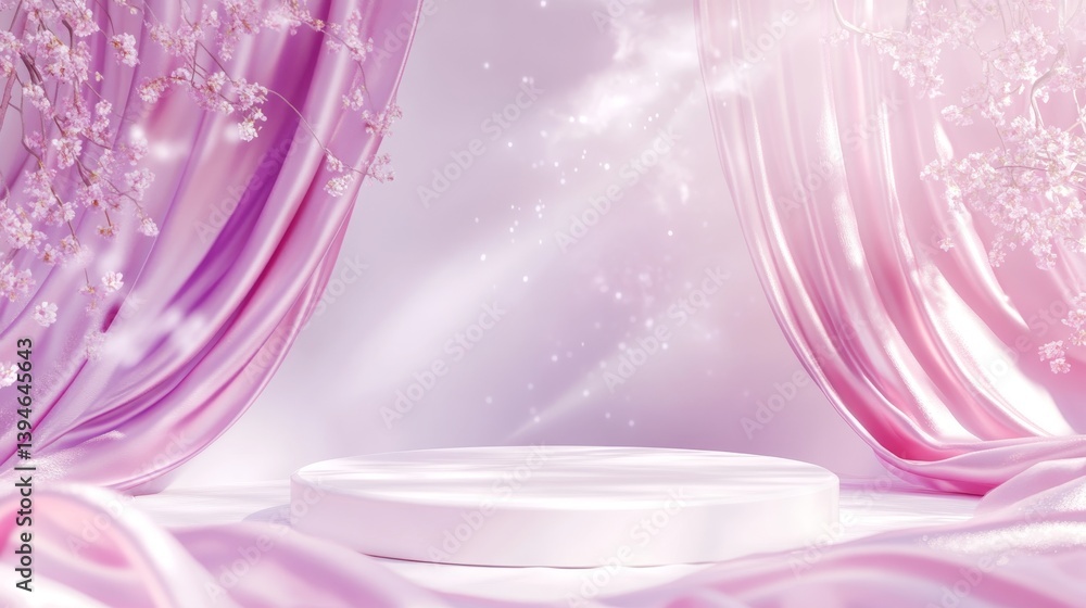 Obraz premium a pink glass podium. Abstract podium. Abstract background for product presentation. Beauty podium. Product display. Product Display Mockup. Cosmetic presentation with empty round stage. Copy space