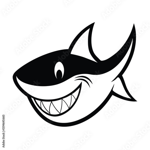 mascot style shark head with a wide toothy grin and fierce look