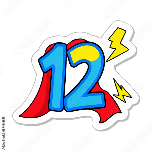 Blue and red number 12 with lightning in bold comic vector style