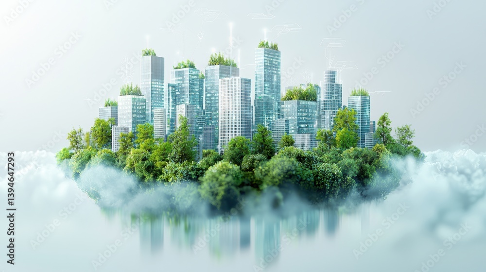 Obraz premium Green Technology Sustainability concept. A futuristic green city with AI optimized energy systems