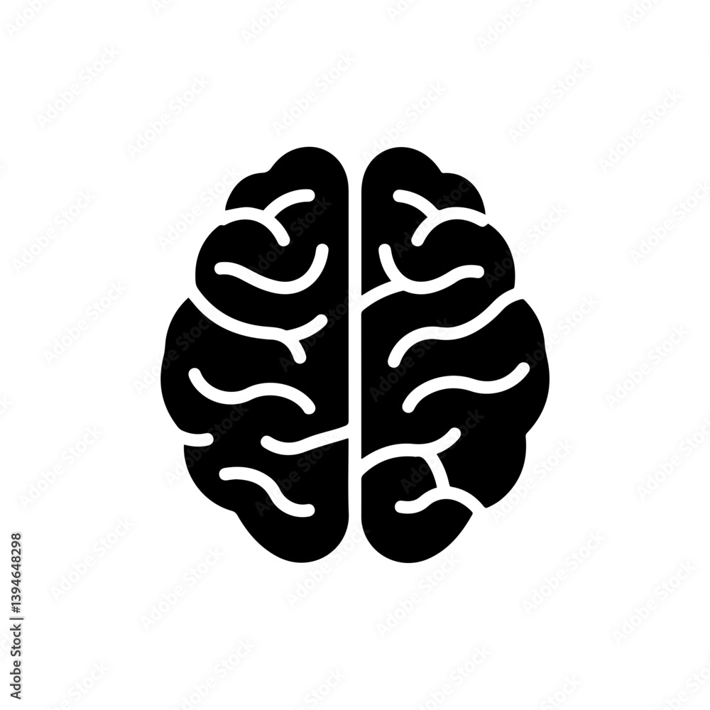 Brain with Grooves, Representing Intelligence and Thinking Icon Brain with Grooves, Representing Intelligence and Thinking Icon