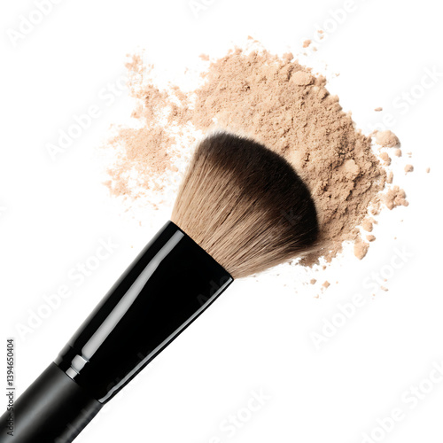 A white isolated makeup brush and powder cosmetic beauty tool for face blush.