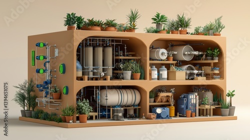 Wallpaper Mural Green Technology Sustainability concept. Minimalist shelves with natural decor and storage items Torontodigital.ca