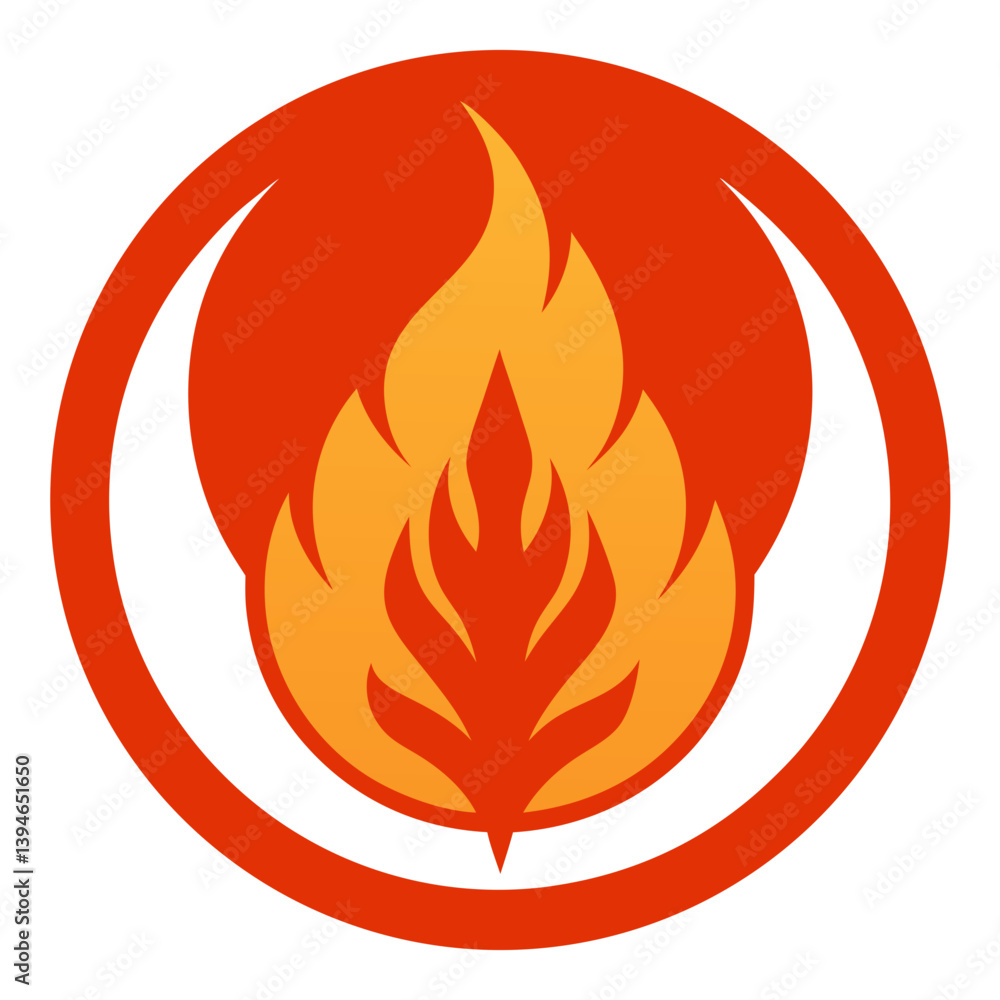 A fire emblem inside a circular frame A fire emblem inside a circular frame